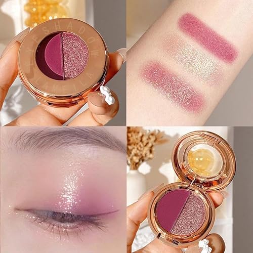 Double Color Matte Eyeshadow Palette - Shimmer Metallic Eye Shadow Powder High Pigment Eye Makeup Palette Natural Waterproof and Nude Eyeshadow Long Lasting (#03 Land-Coffee Golden Flash)