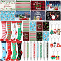 32 Pcs Christmas Gifts Set Christmas Makeup Bags Bulk Santa Socks Holiday to Do List Notepad Snowman Ballpoint Pens Keychain Xmas Party Winter Gifts