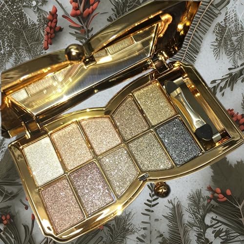 Glitter Eyeshadow Palette 10 Colors Shimmer Eyeshadow Palette Highly Pigmented Gold Pigmented Shimmer Glitter Long Lasting Waterproof Eye Shadow (5# Champagne Color)