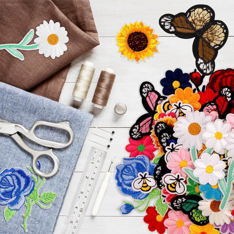 Embroidered Iron-On Patches Set for Clothes and DIY Crafts - 72 Pieces
