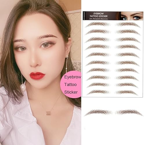6 Sheets 54 Pairs 4D Hair-Like Waterproof Eyebrow Tattoos Stickers Eyebrow Transfers Sticker Temporary Brow Tattoo Grooming Shaping Eyebrow Sticker for Women Girls Makeup (Brown)