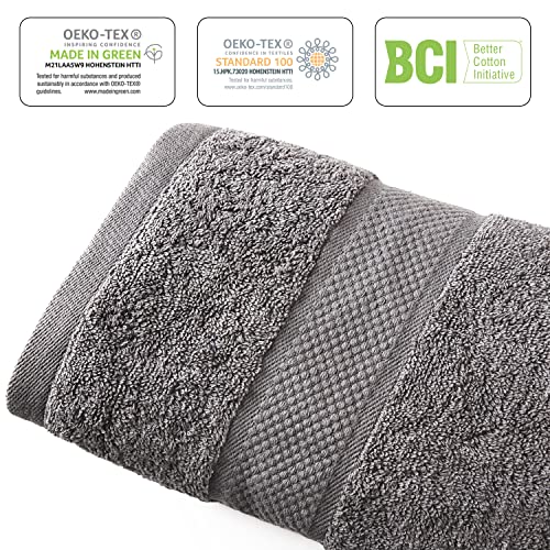 Infinitee Xclusives Grey Luxury Towel Set - 4 Bath Towels (27x54, 600 GSM) + 12 Washcloths (13x13) - Soft, Absorbent, Quick-Drying 100% Cotton Bundle for Bathroom, Gym, Spa, and Skincare Use