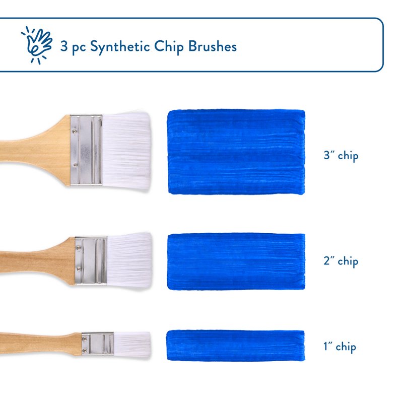Craft Chip Brush Set - 3 Flat Synthetic Paint Brushes for Art & Crafting