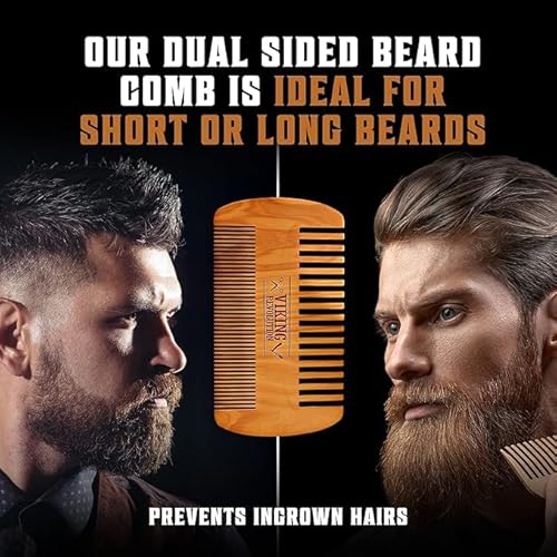 Viking Revolution Beard Comb & Beard Brush Set for Men -- Natural Boar Bristle Brush and Dual Action Pear Wood Comb w/Velvet Travel Pouch - Great for Grooming Beards and Mustaches