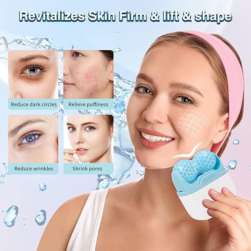 Ice Roller for Face & Eye, 2 in 1 Puffiness, Migraine, Pain Relief and Minor Injury - Diougens Lee Facial Ice Roller,Cold Therapy Massage Roller,Skin Care Products
