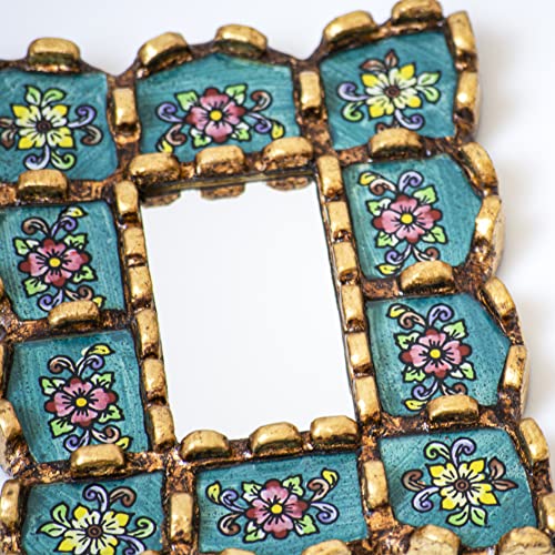 Peruvian Turquoise Rectangle Mirror 6in on The Wall Decor Art | Decorative Wall Hanging rmirror for Home,Farmhouse | Wedding Gift for her, Women (Turquoise)