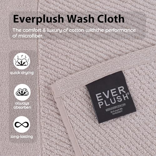 Everplush Industrial Twill Face Towel 6-Piece Set - Cotton & Microfiber Blend, Super Absorbent, Ultra Soft, Skin-Close Cotton Fibers, Long Lasting, Daily Cleansing