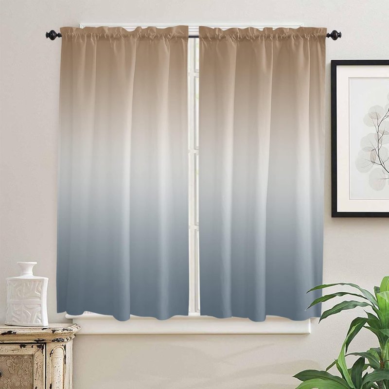 Ombre Window Curtains 63 Inch Length - Gray & Brown Gradient Panel Set for Bedroom & Living Room