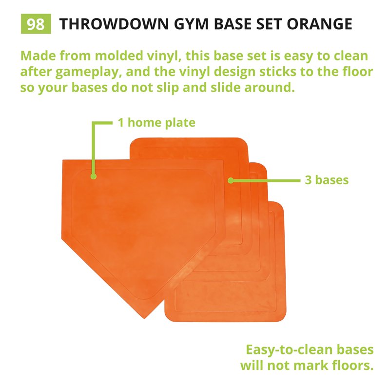 Baseball & Softball Throw Down Base Set - Rubber Bases for Training & Practice, 17x17 Inches, Orange