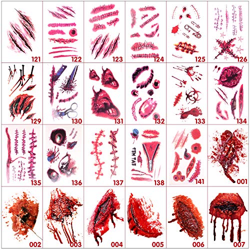 Halloween tattoo stickers, wound, simulated tattoo, scar stickers, knife simulation, waterproof tattoo stickers 24pcs (HL121-141 Message note model£¨total of 24 pcs£©)