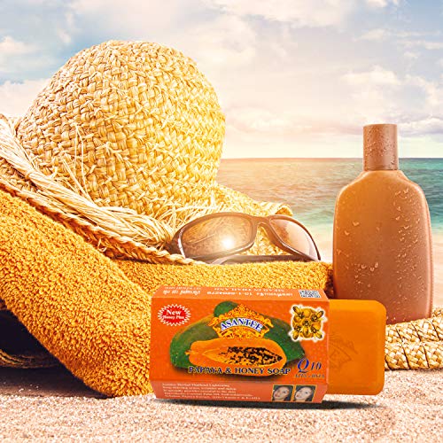 ASANTEE PAPAYA & HONEY Soap Bars with Vitamin C,E and Q10 Skin Cleansing 4.40 Oz (Pack of 2)