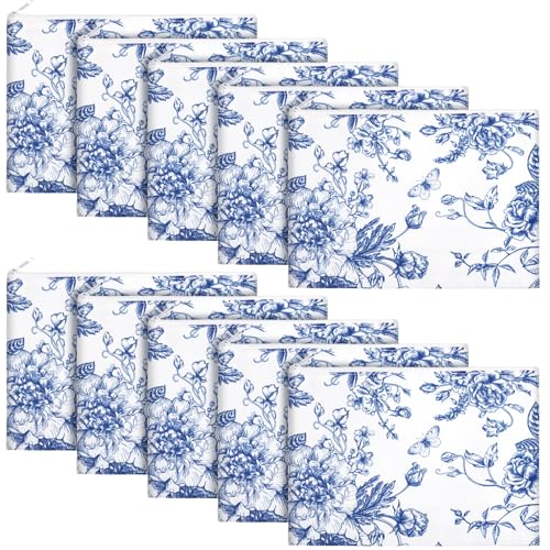 20 Pcs Floral Makeup Bags with Zipper Canvas Cosmetic Bags Bulk for Women Pencil Bag Travel Toiletry Pouch Gift for Health Nurse Mother Teacher (Blue)