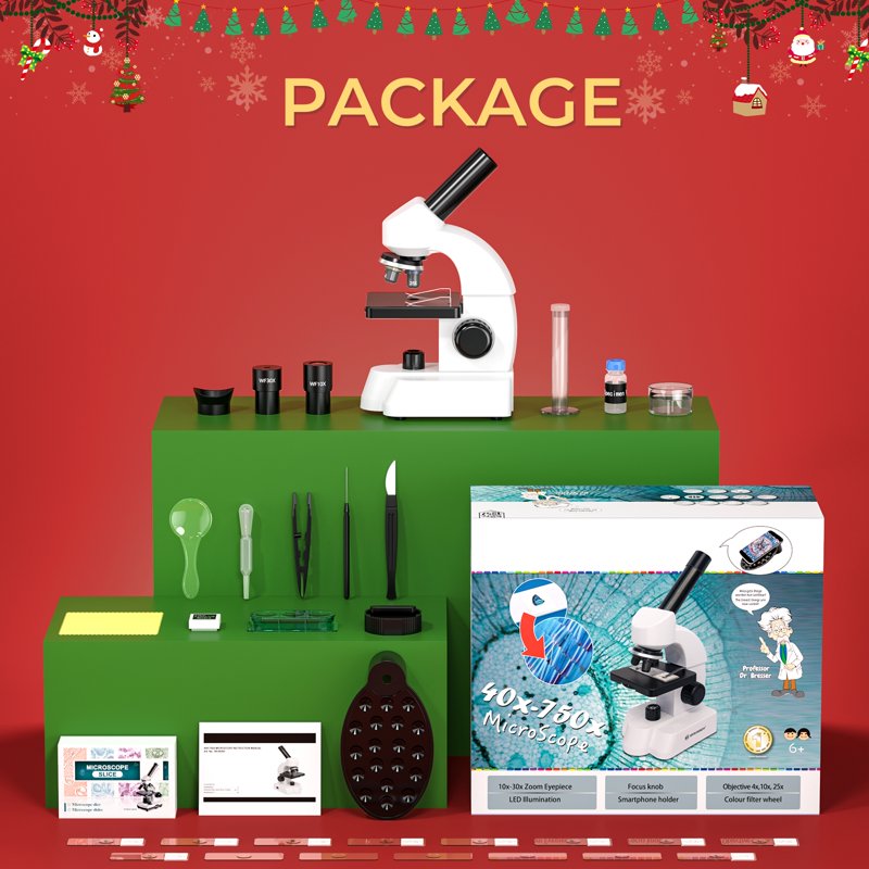 Kids Educational Microscope Set with Smartphone Adapter & Slides - Scientific Learning Toy