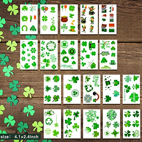Zomme 32 Sheets 240+ PCS St Patricks Day Tattoos, Include Two Different Sizes Unique Shamrock Tattoos, St. Patrick's Day Tattoos Stickers Green Lucky Clover Temporary Tattoos for Irish Party