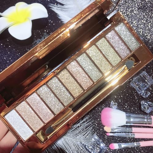 Glitter Eyeshadow Palette,12-Color Shimmer Eyeshadow Makeup Set with Highly Pigmented, Waterproof & Long-Lasting Metallic Sparkle (12-color)