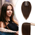 Hairro Hair Topper Human Hair, Clips in 100% Real Hairpieces with 4"x 4.7" Silk Base for Women, for Thin Hair/High Hairline/Covering Greyish Hair on Top, 6 Inch Medium Brown