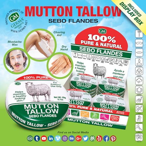 Germa Mutton Tallow Cream - 100% Pure Sebo Flandes Moisturizer for Hands & Sunburn Relief, Adult Skin Care, 0.7oz