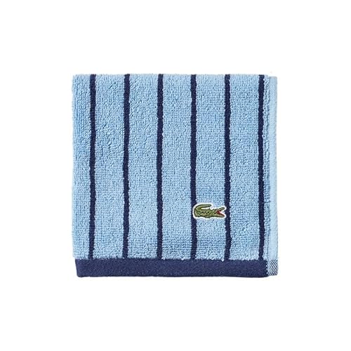 Lacoste Centre Mark Towel ? 100% Soft Cotton Jacquard Stripe Design, Lightweight, Absorbent & Durable, Quick Drying, Blue, 13"x13" Wash Cloth