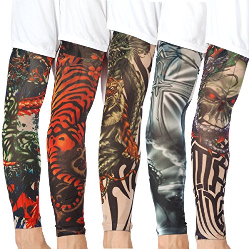 Akstore 20PCS Set Arts Fake Temporary Tattoo Arm Sunscreen Sleeves Designs Tiger, Crown Heart, Skull, Tribal and Etc