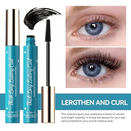 Thick Long Lasting Curl Curling Eyelash Iron Mascara-Waterproof, Voluminizing and Lengthening, Smudge-Proof,Clump-free, Ultra fine,Black Color Mascara.