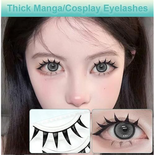 Fake Eyelashes Natural Look Daily False Eye Lashes Daily Strip Cross Black Band 10-12mm LASGOOS Thick Lashes A Shape Cute Devil Lash for Cosplay Wedding Work Manga Eye Makeup 5 Pairs Bulk L05BK
