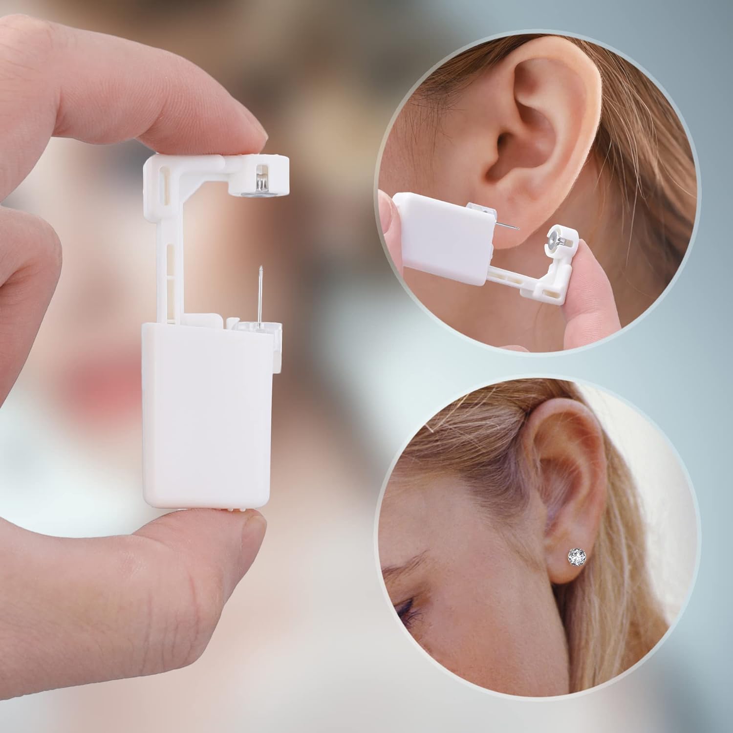 Ear Piercing Kit, Anzero 2 Pcs Disposable Ear Piercing Gun with Preloaded Ear Stud, at Home Self Ear Piercing Gun Kit - 5MM Earrings Stud
