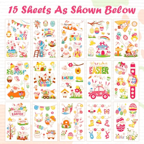 Partywind Glow Easter Basket Stuffers for Kids, 120+ Styles Temporary Tattoos for Kids Spring Party Decorations Supplies Favors, Easter Egg Hunt Games Activities Goodie Bag Stuffers