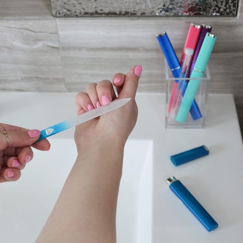 Bona Fide Czech Glass Files for Nails, 5-Piece Manicure Glass Fingernail Files with Cases (Malibu Color Set)