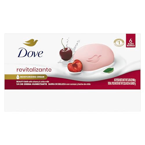 Dove Beauty Bar Soap Revitalizante Cherry & Chia Milk, for Revitalized Skin, 6 Bars A Skin Energy Boost 3.75 oz