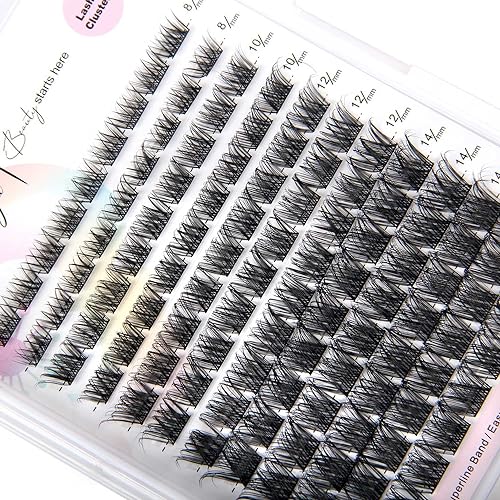 Riya Lash Clusters 12Rows 144Pcs with Strong Hold Bond Seal Lash Glue and Eyelash Extenisons Kit, and Applicator Clusters Lashes Kit 8-16MM D Curl Individual Lashes DIY at Home£¨02£©