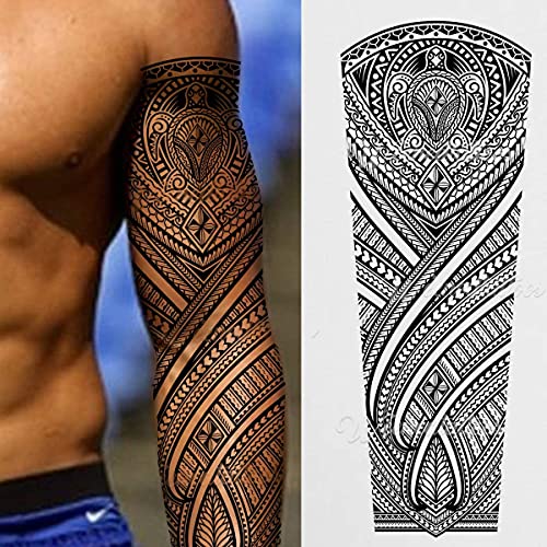 2 x Temporary tattoo turtles stick on black maori tribal body art sticker transfer for arms shoulder Aztec Polynesian Samoan Hawaiian for adult men and women luau party fancy dress