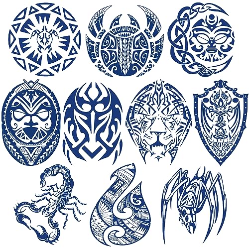 Aresvns Aztec and Viking Style Realistic Temporary Tattoos for Men and women, 10 Sheets Blue Fake Tattoos for the Back of Hands and Forearms, Realistic Tribal Totem Tattoos