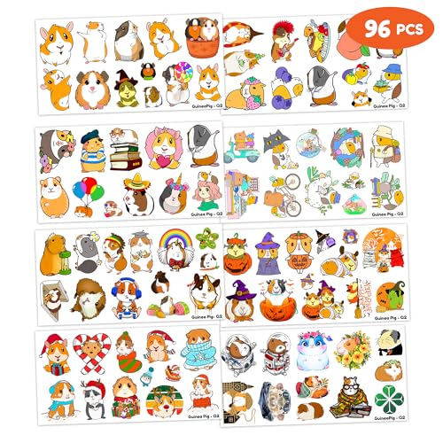 (96 PCS) Funny Guinea Pig Hamster Temporary Tattoos Birthday Themed Party Supplies Decorations Favors Cute Cartoon Animal Pet Stickers Tattoo Gifts for Kids Girls Boys Decor Class Reward Christmas