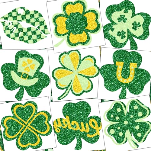 30 Pcs Glitter St. Patrick's Day Tattoos, St Patricks Day Accessories, St Patricks Day Stickers, Saint Patricks Day Irish Leaf Shamrock Temporary Tattoo Sticker for Body Face, Party Favors Decoration