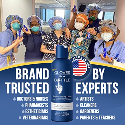 Gloves In A Bottle Shielding Lotion ? Non-Greasy, Hypoallergenic Cream for Eczema & Cracked Hands, Unscented Lotion for Men, Women & Babies 6 Months+, Works Great on All Skin | 8 Oz with New Pump