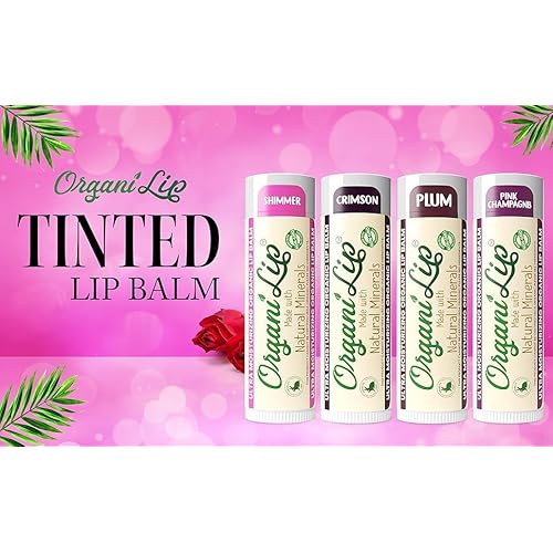 OrganiLip Tinted Lip Balm Moisturizer - Natural Moisturizer for Cracked & Dry Lips - All-Day Ultra Moisturizing Lip Care for Kids and Adults - Shimmer, Pink Champagne, Crimson, Plum Colors - 4 Pack