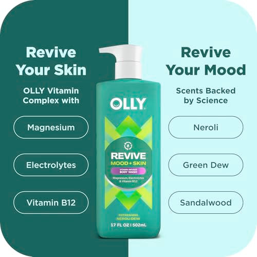 OLLY Revive Body Wash with Magnesium, Electrolytes & Vitamin B12? Nourishing Cleanser for Skin Barrier Repair, Deep Hydration, Refreshing Nerolidew Scent, 17 oz