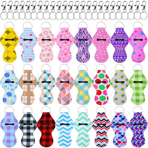 Duufin 24 Pieces Chapstick Holder Keychains Lipstick Holder Keychains