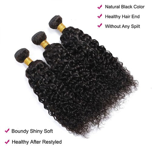 UNILO Curly Bundles Human Hair 16 18 20 Kinky Curly 3 Bundles Human Hair 100% Unprocessed Brazilian Virgin Weave Bundles Human Hair Double Weft Kinky Curly Bundles Natural Black