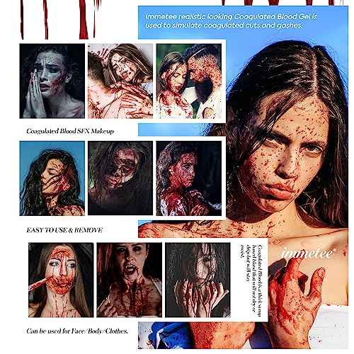 immetee Fake Blood Gel, Sfx Blood Gel with Stipple Sponge, Sfx Fake Blood Makeup Kit, Halloween Coagulated Stage Blood Specail Effects Makeup Face Body Paint. 55g