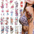 21 Sheets Large Temporary Tattoos Flower Paper Sexy Body Tattoo Sticker for Women & Girl Fake Tattoo (Lily, Peach, Plum, Peony)