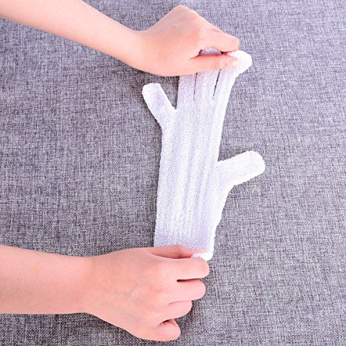 Hotop 4 Pairs Shower Gloves Scrubbing Gloves Dual-Sided Exfoliating Glove Body Bath Scrubs, White