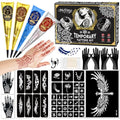Temporary Tattoo Stencil Kit, 4 Pcs Tattoo Cones 4 Color (Black/Maroon/Cherry Red/Blue) 44 Tattoos Templates and Cotton Swabs, DIY Body Art Skin Painting Designs for Valentine's Gifts
