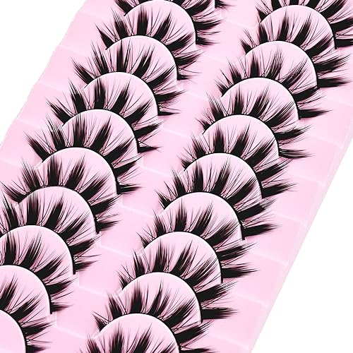 10 Pairs Manga Lashes Anime Cosplay Lashes Spiky Manga Style Lashes Janpanese 16mm Extension Natural Manhua Doll Eye Lashes Halloween/Party Makeup Look by AUGENLI (A3)