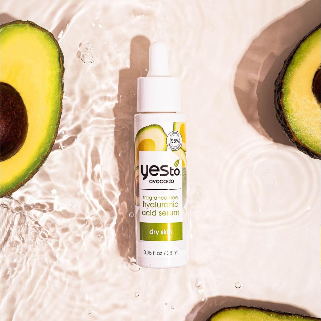 Yes To Avocado Fragrance-Free Skincare Set, Daily Cream Cleanser, Hyaluronic Acid Serum, Hand Cream, Nourishing Lip Balm