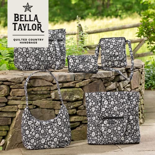 Bella Taylor Large Quilted Cotton Makeup Pouch for Women, Travel Cosmetic Bag, Quilted Cotton Bicolor Floral Black and Cream