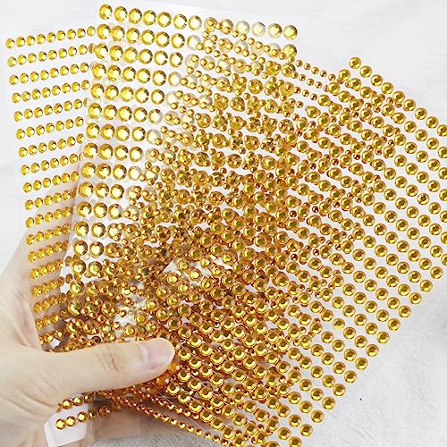 Rhinestone Gems Stickers - Self Adhesive Bling Rhinestones for Hair, Face, Body - Temporary Tattoo 3/4/5/6mm (Golden Yellow)