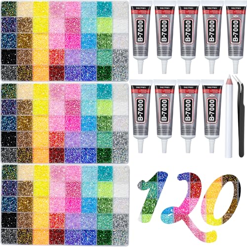 3 Boxes 120000+Pcs Resin Jelly Rhinestones for Bedazzling, 3mm Multicolor Flat Back Gems Bedazzler Kit with 6Pcs 10ml B7000 Glue, Colorful for Book Shoes Crafts Tumblers Nail Art DIY