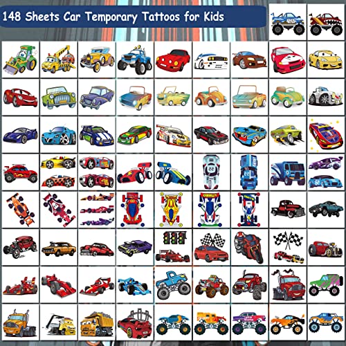 148 PCS Race Car and Monster Truck Temporary Tattoos for Kids - GoKart Car Individual Tattoos for Boys Racecar Birthday Party Favors Goodie Bag Fillers