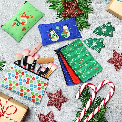 Sweetude 20 Pcs Bulk Christmas Makeup Bags for Women Xmas Theme Cosmetic Pouch Travel Toiletry Organizer Santa Snowman Reindeer Holiday Gift for Family Friends Schoolmates10 Style